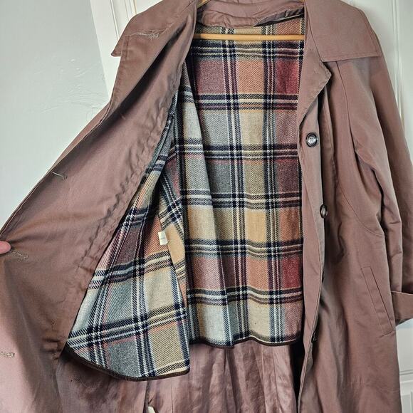 Vintage Rose Pink Trench Coat Womens Size XL Long 80s Retro Barbie Glam Rock - Picture 3 of 12